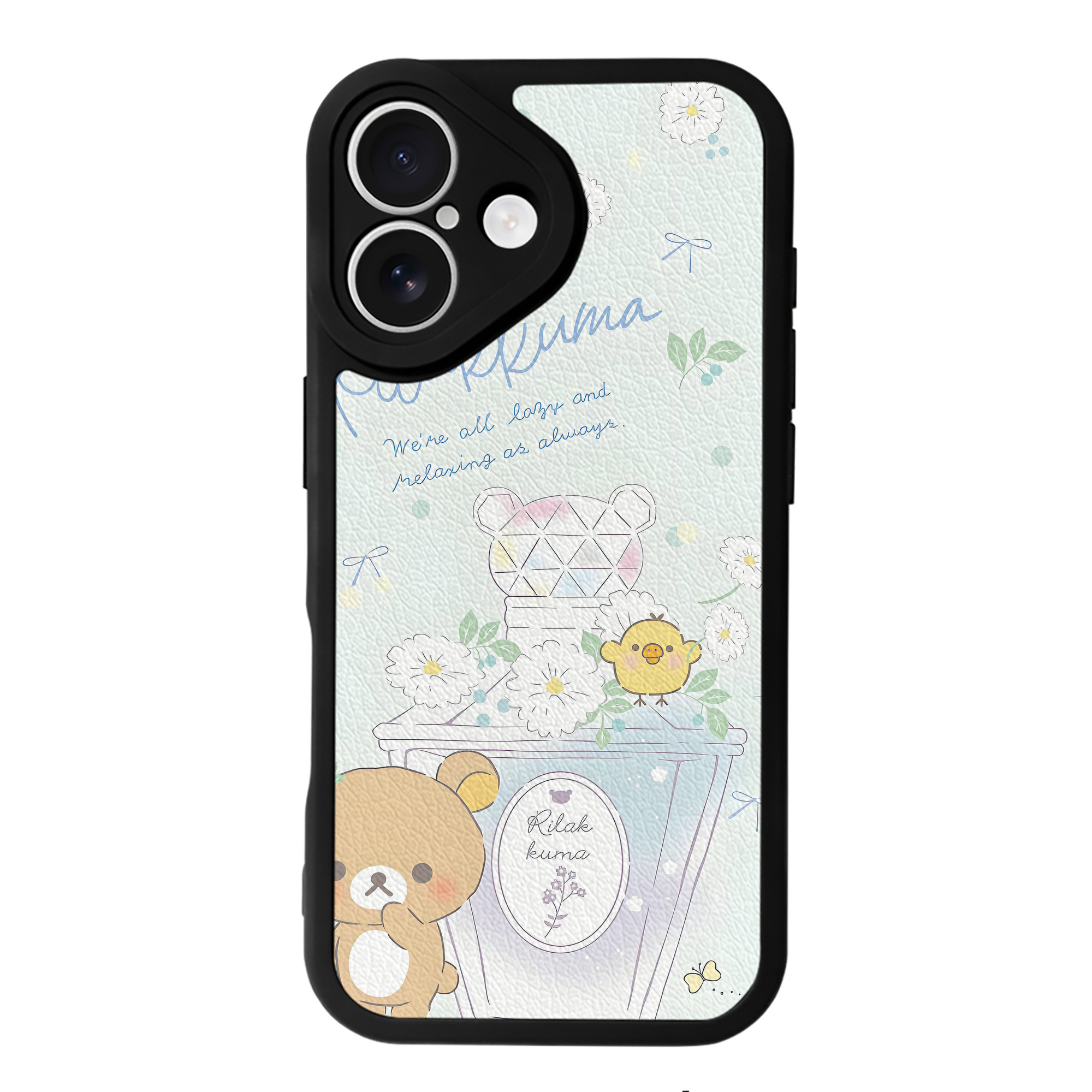 （画像用） リラックマ リラックマ キイロイトリ Rilakkuma Korilakkuma Kiiroitori 【iPhone 16シリーズ対応】シリコンスマホケース（レザー調） 材質：シリコン